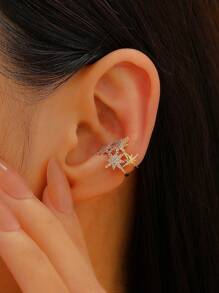 1 pieza Pendiente tipo ear cuff de circonita cúbica con diseño de copo de nieve elegante y sencillo, adecuado para uso diario, reuniones, fiestas y vacaciones