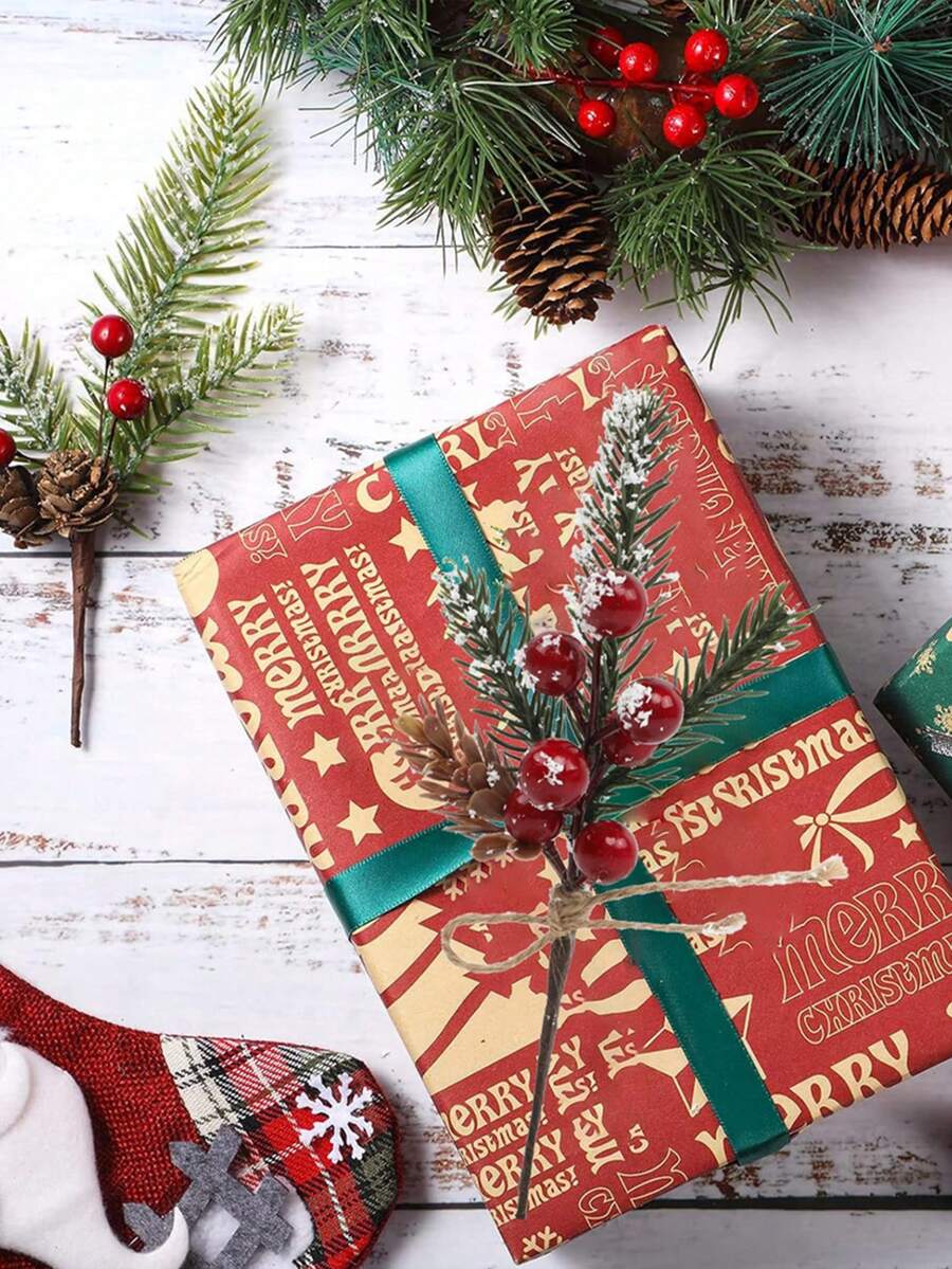 3pcs Artificial Pine Cone & Needle Flower Bouquet, Fake Plant Decor For Christmas Party