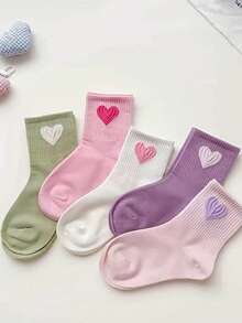 10 Pairs Cotton Children Socks, Cute Heart Design, Versatile Mid-Calf Socks For Boys And Girls, Spring/Summer/Autumn - Multicolor - View 4