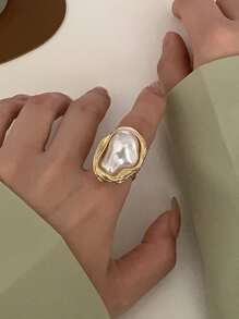 Vintage Irregular Pearl-Look Ring Women's Knuckle Rings, Unique Fashion Open Tail Ring Design