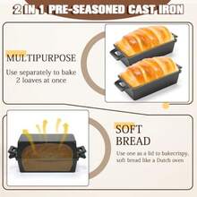 2 Piece 10 X 5 Inches Cast Iron Bread Pan With Lid 2 In 1 Loaf Pans Set Cast Iron Bakeware Sourdough Pots For Baking Bread Homemade Meatloaf Black Cast Iron - BlackCastIron - Xem 4