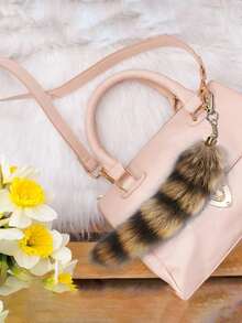 美国大狐狸尾巴吊坠挂饰，汽车包挂饰，钥匙扣，背包配件，返校礼物，钥匙圈，女士礼物，浣熊尾巴背包装饰，冬季 - 彩色 - 查看 3