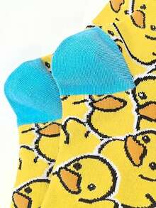 Men'S Cute Yellow Duck Crew Socks - Cartoon Animal Design Blue Accents, Fashionable & Playful, Fall Socks - Multicolor - View 3