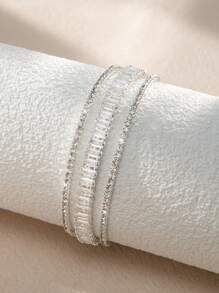 1pc Fashionable Elegant Multi-Layer Zirconia Open Cuff Bracelet