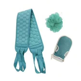 3-delat set med förtjockade exfolierande badhanddukar, inkluderar luffa, badborste och ryggskrubbhandduk