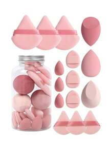15pcs Makeup Sponge Set With Storage Container, Soft Beauty Sponge Applicable For Liquid Foundation, Fingertip & Powder Puff Dual-Use For Dry & Wet Powder Foundation ￼,Makeup,Cheap,Room Decor,Vanity,Travel,Bedroom,Makeup Accessories,Puff,Makeup Blender,Powder Puff,Makeup Sponge