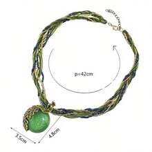 Elegant And Fashionable Bohemian Style Women's Multi-Color Imitation Opal Pendant Necklace Gift Brand New Retro Style, A Variety Of Colors For You To Choose, Suitable For Daily Wear, Versatile And Good-Looking - 藍色 - 查看 4