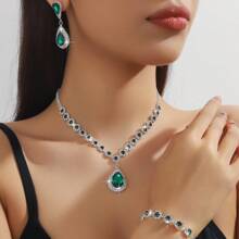 1 Pair Of Earrings + 1 Necklace + 1 Bracelet Elegant Jewelry Set Silver Plated Inlaid Rhinestone Multi Colors For U To Choose Match Daily Outfits
