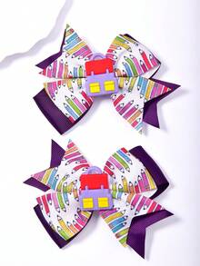 2pcs Children's Double Layer Swallowtail Pencil Apple Letter Hair Clips, Suitable For Back To School Season Party Hair Accessories - Multicolor - View 8