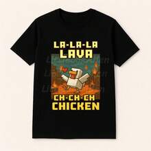Vintage Lava Chicken Shirt Design, Funny Steve's Lava Chicken Game Character Png, Funny Gamer, Funny Riding Chicken Tee,Gamer Shirt - màu đen - Xem 1