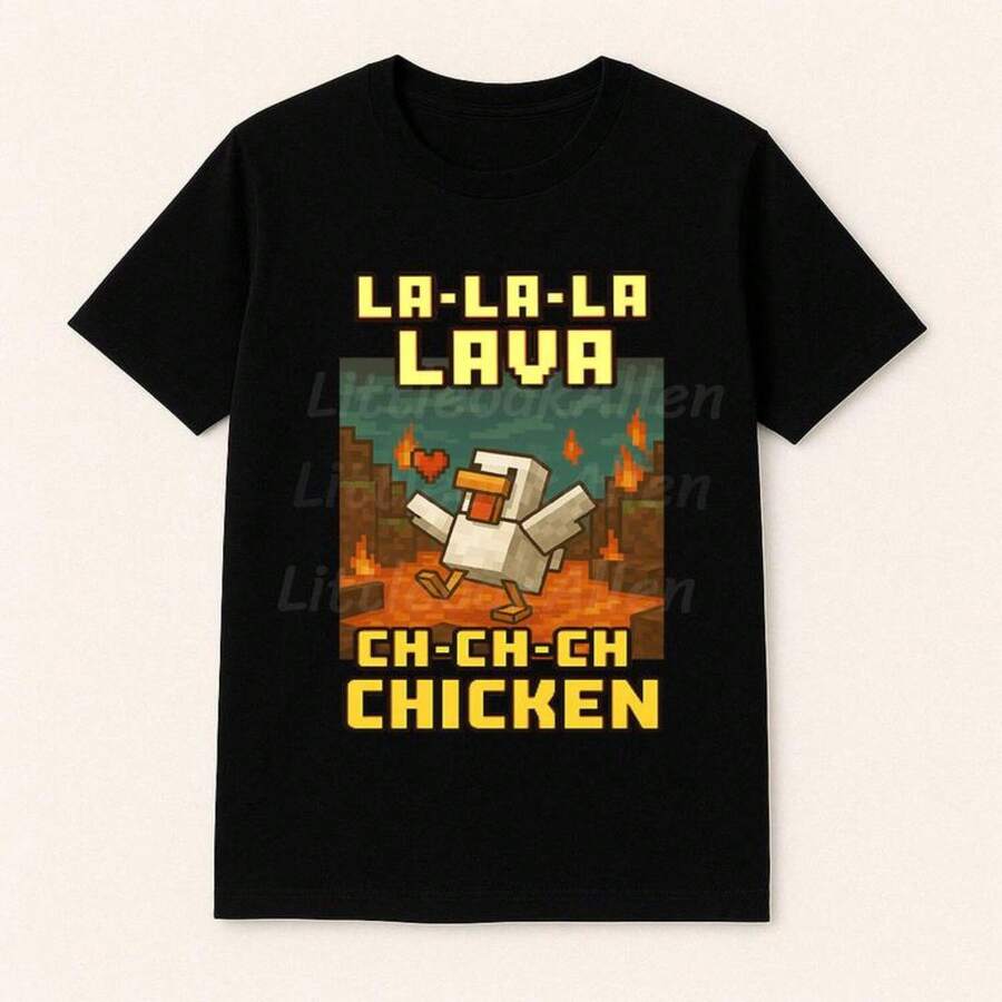 Vintage Lava Chicken Shirt Design, Funny Steve's Lava Chicken Game Character Png, Funny Gamer, Funny Riding Chicken Tee,Gamer Shirt - màu đen - Xem 1