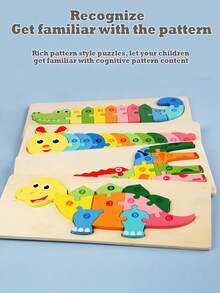 Children's Early Childhood Educational Wooden Puzzles Animal Shape Three-Dimensional Puzzle Toys Wooden Dinosaur Caterpillar Giraffe Crocodile Puzzles Exercise Fine Hands And Brains Logical Thinking Cognitive Educational Toys - Multicolor - View 4