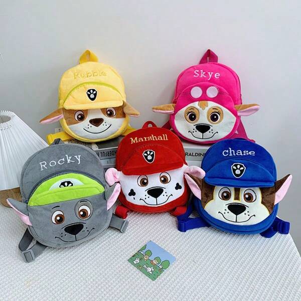 Paw Patrol 1 pezzo Zaino scolastico per bambini con personaggi di cartoni animati Paw Patrol, zaino con cane in peluche, colore blu o arancione, regalo per bambini, molto adatto per festival, appassionati e regali