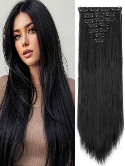 Clip In Hair Extensions Black Color 7 PCS/Set 18~32 Inch Long Straight Hair Extension For Women Full Head Synthetic Hair Extensions Hairpieces