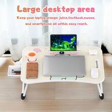 Foldable Laptop And Bed Table With Storage, Portable Lap Desk For Legs, Ideal For Study, Reading, Picnic, Breakfast,And More - 恐龍 - 查看 4