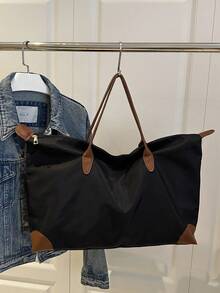 Colour Block Large Capacity Fitness Sports Business Travel Bag - Black - View 7