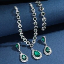 1 Pair Of Earrings + 1 Necklace + 1 Bracelet Elegant Jewelry Set Silver Plated Inlaid Rhinestone Multi Colors For U To Choose Match Daily Outfits