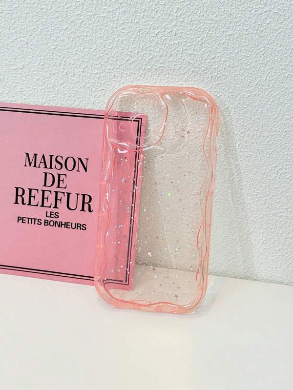 Sequins 1pc Epoxy Coated Shiny Transparent Pink Phone Case, Made Of TPU, Compatible With IPhone 11 12 13 14 15 16 Pro Max