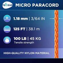 TECEUM Micro Paracord – 118 Mm X 125 Ft – Micro Utility Cord – Thin Braided Paracord Rope – Best Crafting, Projects, Fishing, Camping – Wind Chime – Survival Strong String - 橘色 - 查看 8