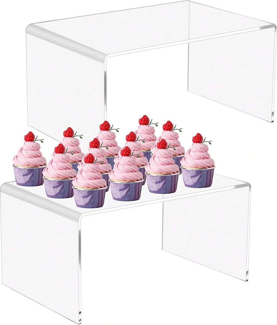 2-Pack 12 Large  5mm Thickness Acrylic Display Risers   Figures,Retail And Cabinet Display, Display Riser Shelf Showcase Fixtures Jewelry ( 12''x .75''x 6'') - 2 - View 1