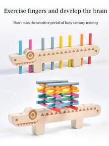 儿童蒙特梭利教具鳄鱼鱼骨配对颜色认知精细动作训练木制早教益智玩具 - 彩色 - 查看 6
