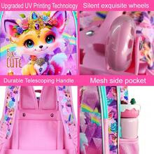 3pcs/Set Fox Pattern Rolling Backpack, Girls, Wheeled Children's School Bag, UV Printed Rolling Backpack Set, Includes Lunch Box