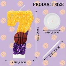 1pc Birthday Decorations Basketball Glitter Purple Gold Patchwork Sequin Basketball, 24 Number Basketball Star Fan Gift, Creative Handmade DIY Digit Birthday Candle With Holder For Cake