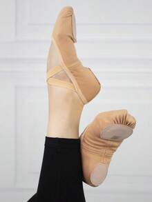1pair OfSoft & Light Comfortable 4-Way Stretch Canvas Split Sole Ballet Shoes/Ballet Slippers, Sock-Like Fit, Curved Heel For Secure Fit, 3D Shaped Design For Enhanced Arch, Ideal For Daily Dance Practice, Beginners - 杏色 - 查看 3