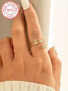A 925 Silver Love Style Personalized Customizable Two English Name Open Ring, Suitable For Casual And Special Occasions Wear, Women's Fashion Jewelry, A Gift For Her!