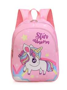 1 pieza Mochila de estudiante de color contrastante con estilo coreano de moda y lindo diseño de unicornio, casual y versátil, adecuado para cualquier ocasión, mochila de viaje ligera, apta para alturas de 90-130cm, correas de hombro cómodas y ajustables, adecuado para uso al aire libre, viajes, escuela, un regalo ideal para el regreso a clases