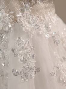 Elegant Puff Sleeve Floral Lace Princess Ball Gown Wedding Dress