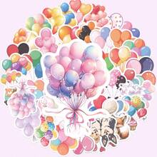 50 个彩色气球和纸杯蛋糕乙烯基贴纸 - 防水，无需电源 | 适用于笔记本电脑、手机、笔记本、水瓶、头盔、吉他、行李箱 | 派对装饰和礼品用品、生日气球