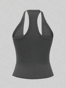 Women's Sexy Y2K Sporty Casual Running Yoga Deep V-Neck Backless Top, Summer - Dark Grey - View 8