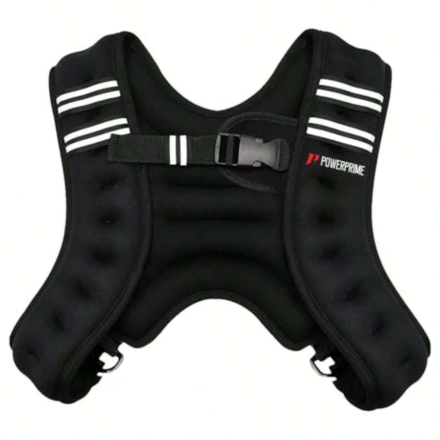 Chaleco con peso PowerPrime de 11 libras (5 kg), ajustable, unisex, para fitness, hecho de neopreno con tiras reflectantes y bolsillo de malla, ideal para correr, HIIT y entrenamiento de fuerza - Negro - Ver 1