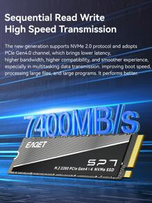 1TB/2TB/4TB SSD M.2 2280 PCIe Gen 4x4 NVMe con velocidad de hasta 7400MB/S, unidad de estado sólido interna de alto rendimiento y transferencia de datos ultra rápida para PC, portátil y juegos