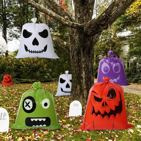 2pcs Halloween Leaf Pattern Bags, 24"X30" Kraft Paper Presentation/Party Decoration Leaf Litter Trash Bags