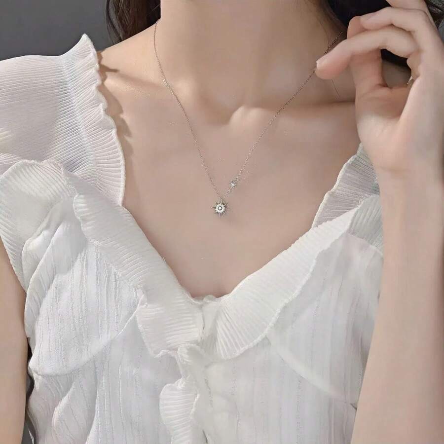 1pc Delicate Sunflower Pendant Necklace, Lightweight Luxurious Dainty Starburst Design Choker, Elegant For Girls