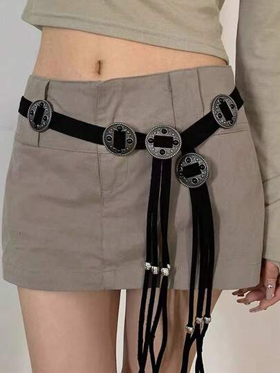 波西米亚复古西部风格手工编织麂皮流苏腰带，完美搭配任何服装，适合万圣节、夏季、上学、秋季等各种场合。