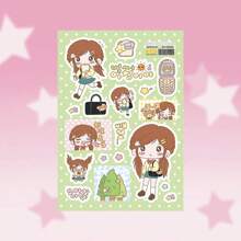 1 Sheet Kawaii Japanese Style Girl Diary Stickers, Cartoon Character Decorative Stickers For Scrapbooking/Planner,School Supplies,Back To School