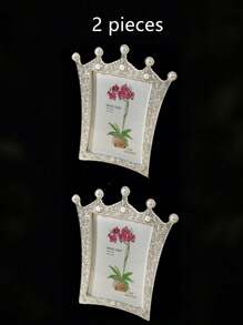 1 pieza Marco con forma de corona, Marco de plástico para fotos con perlas y rhinestone de 3 pulgadas, 6 pulgadas o 7 pulgadas (el papel fotográfico se envía aleatoriamente)