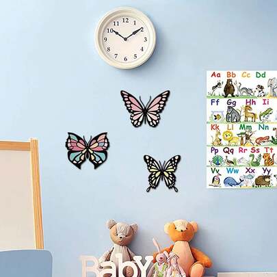 3 piezas de arte de pared de metal con mariposas, estilo campestre con mariposas de hierro de colores, para decoración de pared de jardín al aire libre, valla interior/exterior, decoración de habitación infantil, decoración festiva