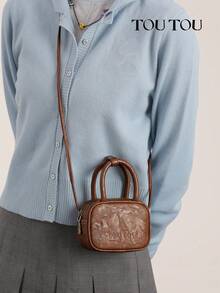 Original Designer Inspired Handbags & Fall Bowling Bag & Boston Bag, Lightweight Quiet Luxury Textured Pattern Vegan Leather Brown Purse & Double Handle Tote Bag - Brown - View 6