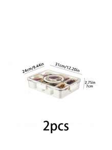 1pc/2pcs Crisper Box With Lid, 4/8/9 Compartments Capacity, Divider Storage Dinner Plate, Divider Storage Box With Handles, Fridge Storage Box With Removable Snack Box, Spice, Dry Ingredients, Candy, Vegetable, Fruit, Nut Storage Box, Kitchen Food Storage Box, Suitable For Family, Travelling, Party, Picnic.