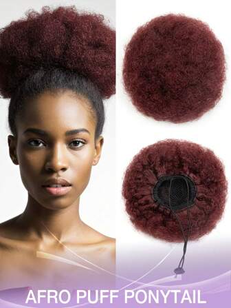 Afro Puff Drawstring Ponytail Real Human Hair Extension Black Brown Clip On Kinky Drawstring Curly Ponytail Afro Puff Drawstring Ponytail For Short Kinky Bun For Natural Hair Big Black Afro Kinky Curly Hair Bun Synthetic Hairpieces Clip In Hair Extensions For Daily Used