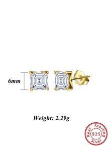 1pair Graceful 925 Sterling Silver Stud Earrings With Dazzling Square-Cut Zirconia, Accessory For Ear Elegant And Refined Jewelry For Every Fashion-Forward Woman, The Perfect Gift For Birthdays Or Anniversaries