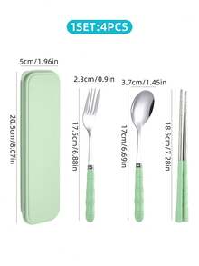 4pcs Portable Stainless Steel Travel Tableware Set With Storage Case, Portable Spoon Fork Chopsticks Kit, Camping Flatware Set,Easy To Carry And Store, Dishwasher, For Outdoor Camping, Picnic, Office School Daily Dining,Back-To-School - - - View 9