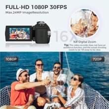 Zostuic Caméra vidéo Caméscope Caméra numérique Enregistreur Full HD 1080P 24MP Écran LCD de 3,0 pouces avec rotation à 270 degrés Zoom numérique 16X Caméra caméscope avec carte TF 64 Go
