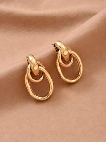 1 paire de boucles d'oreilles à design métallique doré multi-boucles nouées, convenant aux femmes, boucles d'oreilles pendantes, design unique