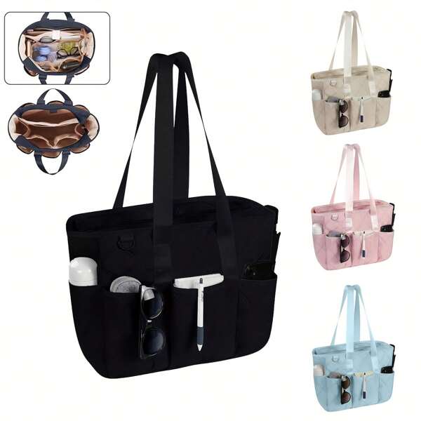 Damen Shopper, 38 x 13,5 x 30 cm Reise Utensilien Große Einkaufstasche mit Reißverschluss, Henkeltasche zum Reisen, Arbeiten