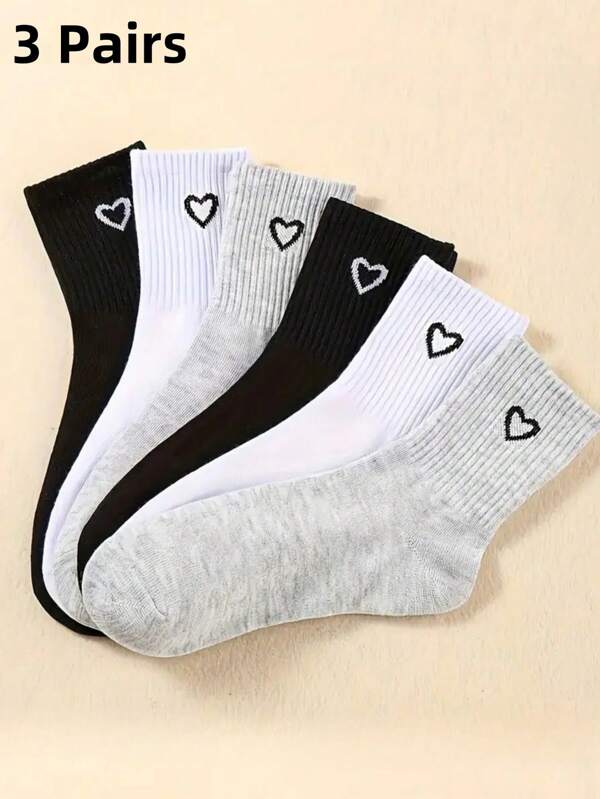 3 paires de chaussettes mi-mollet polyvalentes au design en forme de cœur, unisexes